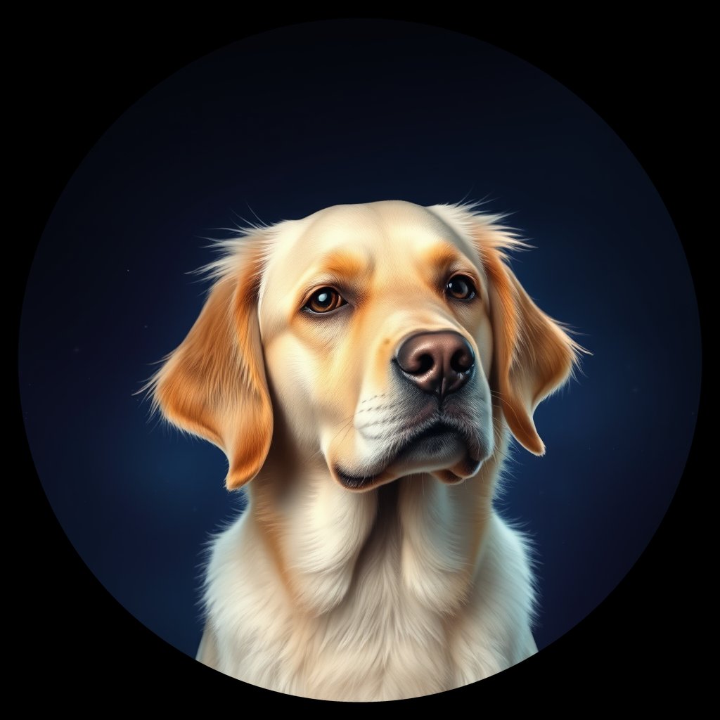 Cosmic medallion portrait of GRLS_grls8TY2KL22, a Golden Retriever