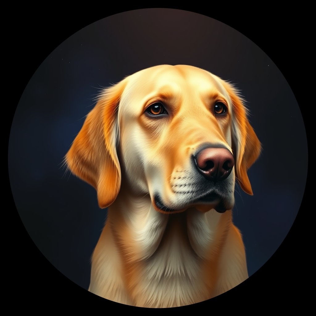 Cosmic medallion portrait of GRLS_grls8UBXMYUU, a Golden Retriever