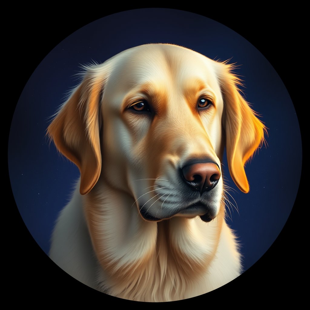 Cosmic medallion portrait of GRLS_grls8VHISVYY, a Golden Retriever