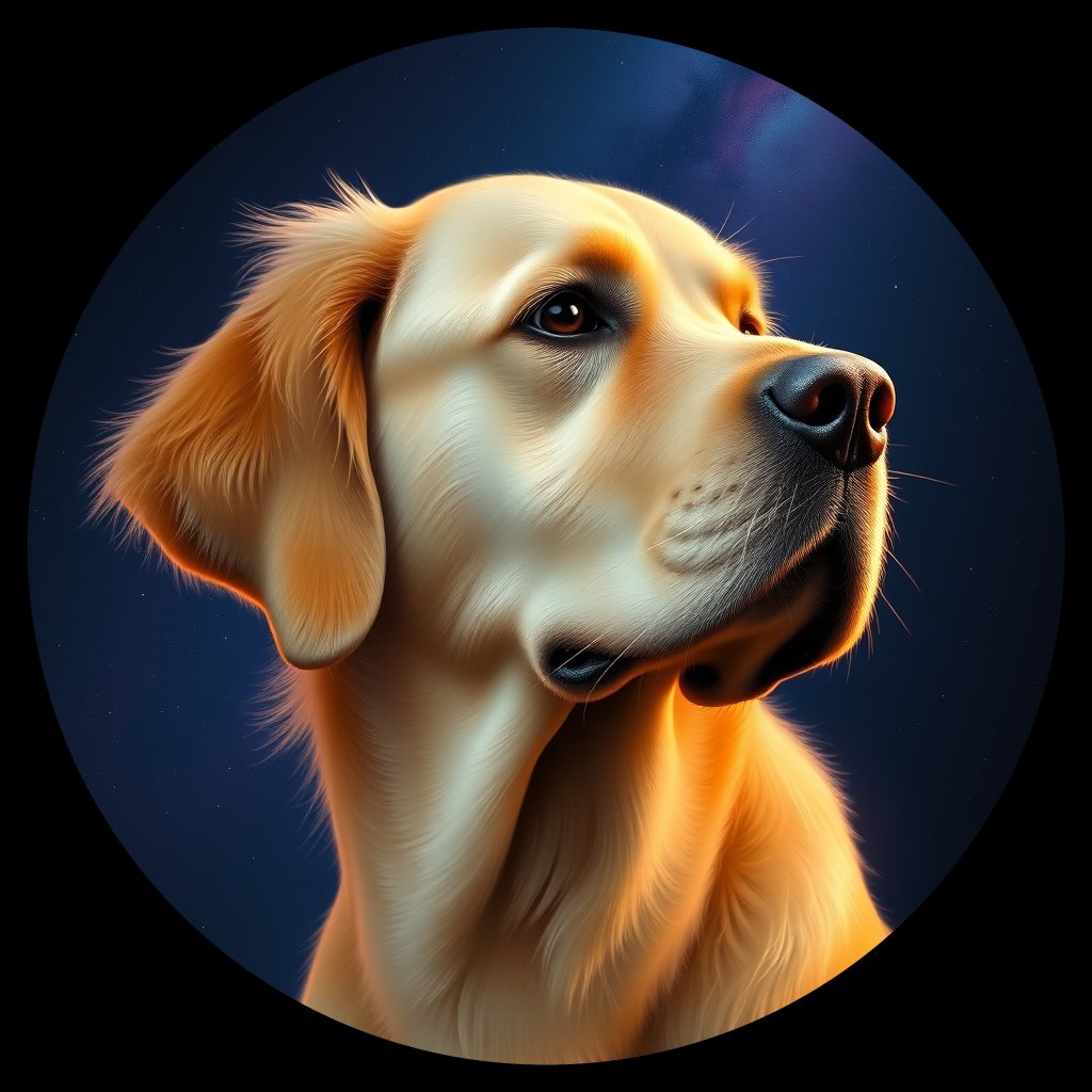 Cosmic medallion portrait of GRLS_grls8W0NUDGG, a Golden Retriever