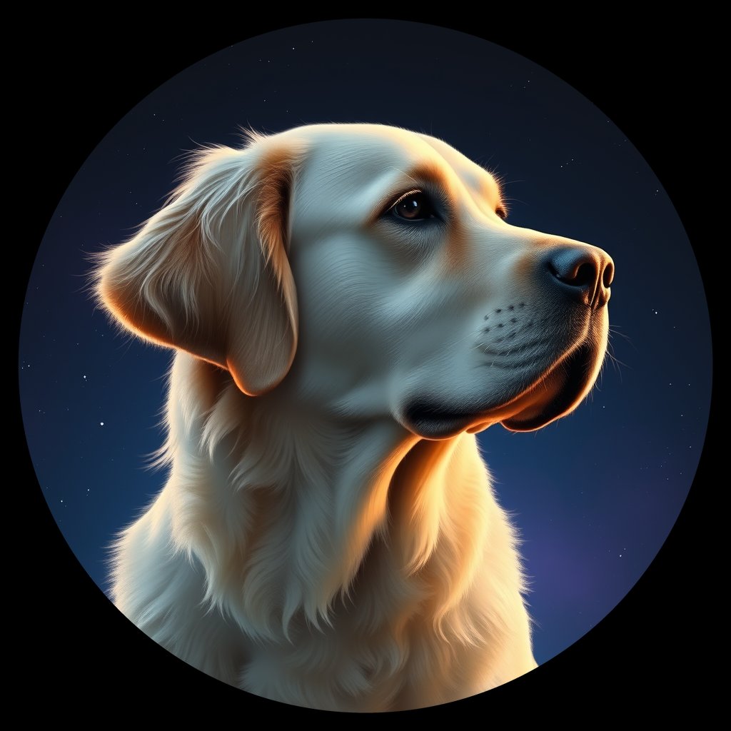Cosmic medallion portrait of GRLS_grls8W1UIJYY, a Golden Retriever