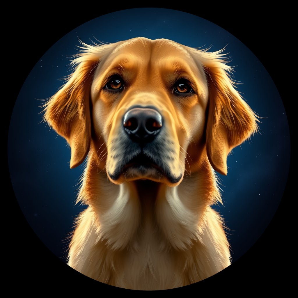 Cosmic medallion portrait of GRLS_grls8WD3CH77, a Golden Retriever