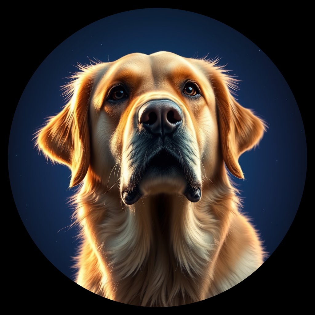 Cosmic medallion portrait of GRLS_grls8X0OU5KK, a Golden Retriever