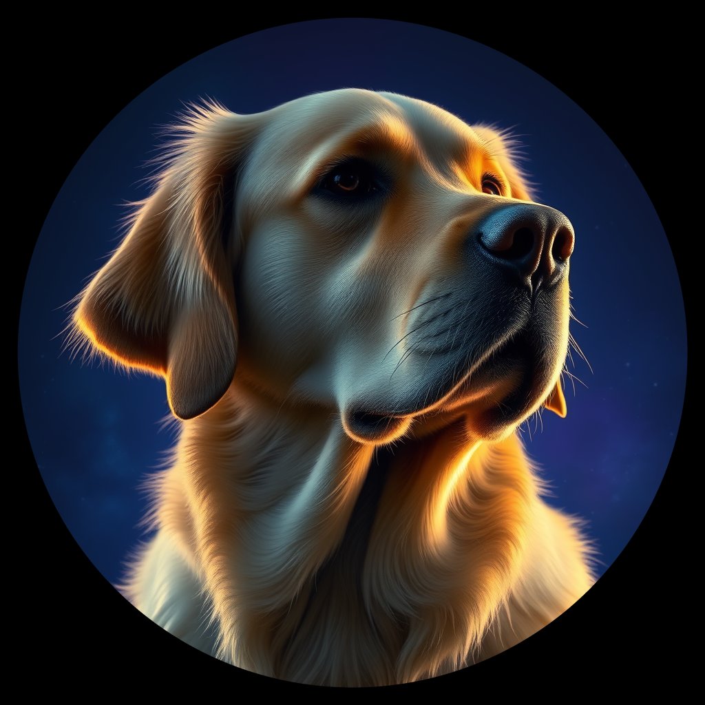 Cosmic medallion portrait of GRLS_grls8XDNJJHH, a Golden Retriever