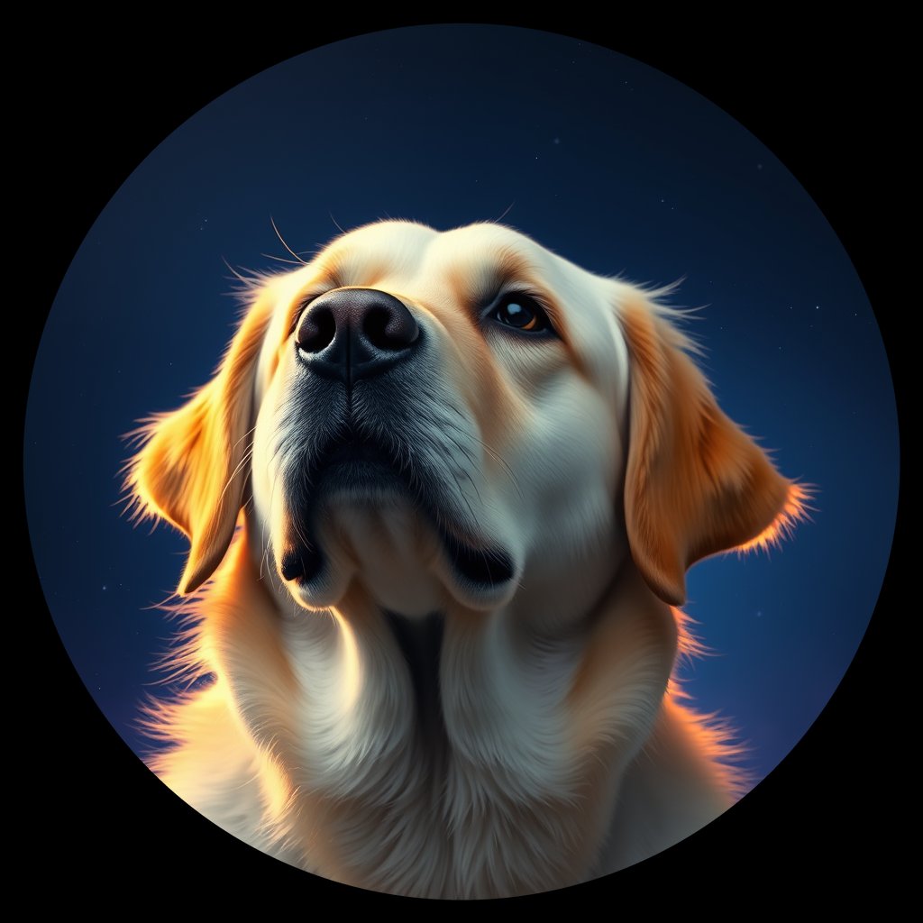 Cosmic medallion portrait of GRLS_grls8XI1BWCC, a Golden Retriever