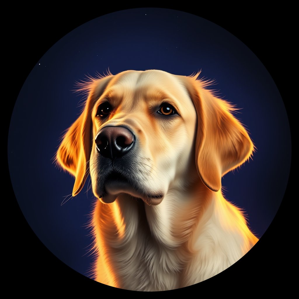 Cosmic medallion portrait of GRLS_grls8XUFKT22, a Golden Retriever