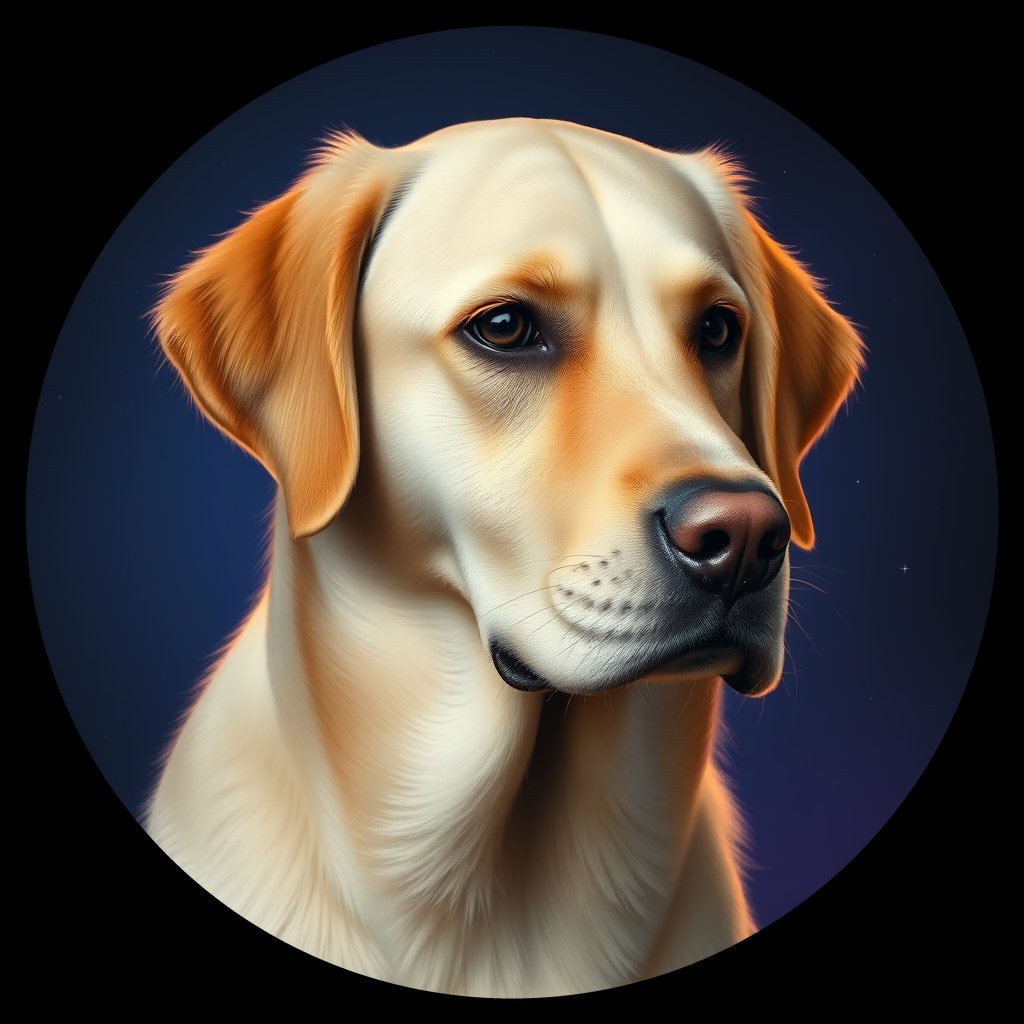Cosmic medallion portrait of GRLS_grls8YZFOQUU, a Golden Retriever