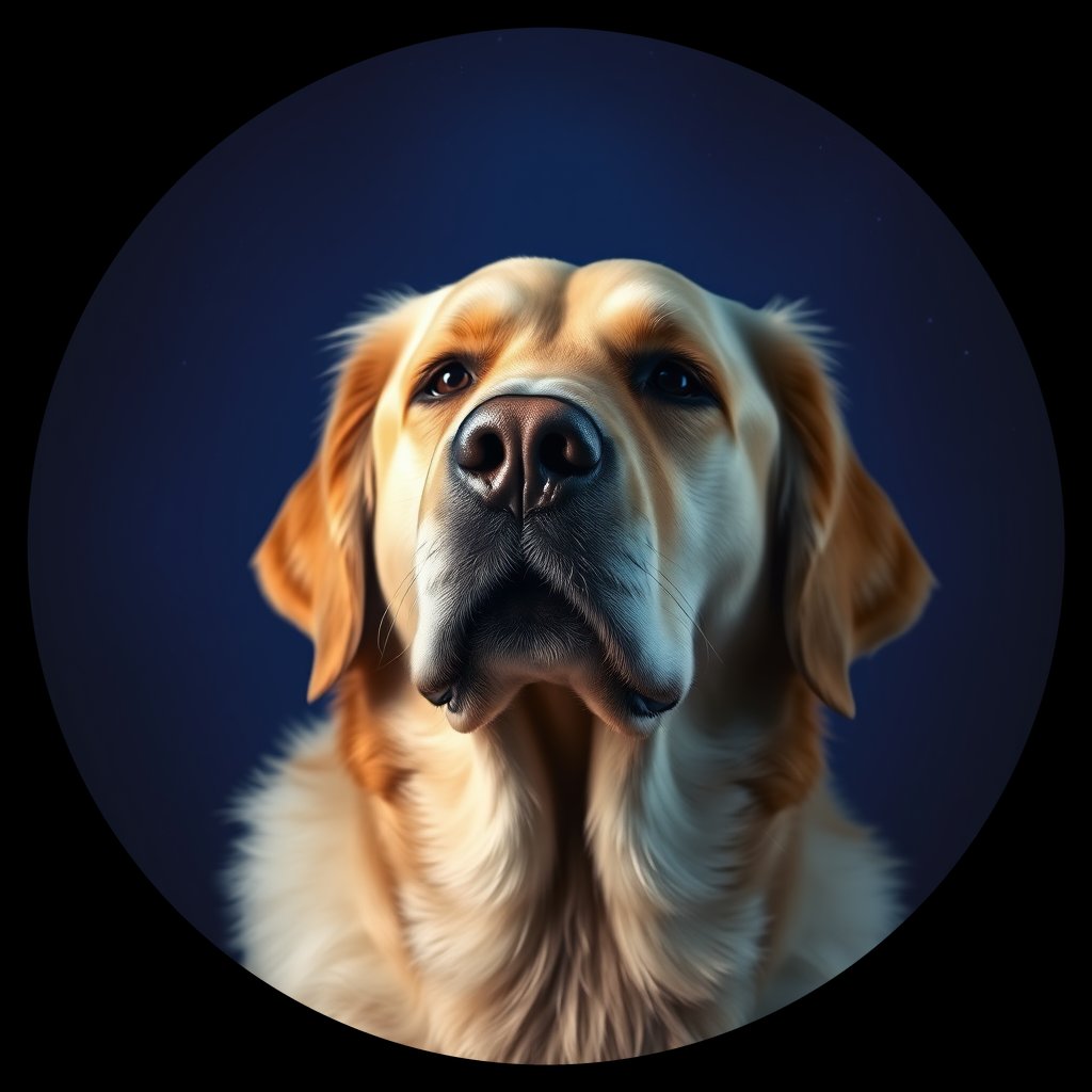 Cosmic medallion portrait of GRLS_grls8ZEO5YOO, a Golden Retriever
