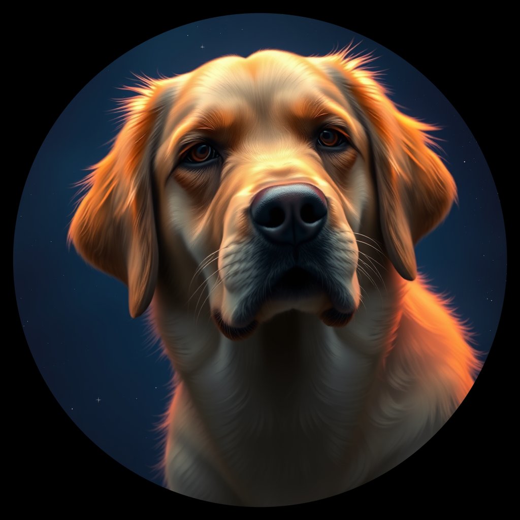 Cosmic medallion portrait of GRLS_grls901OJG66, a Golden Retriever