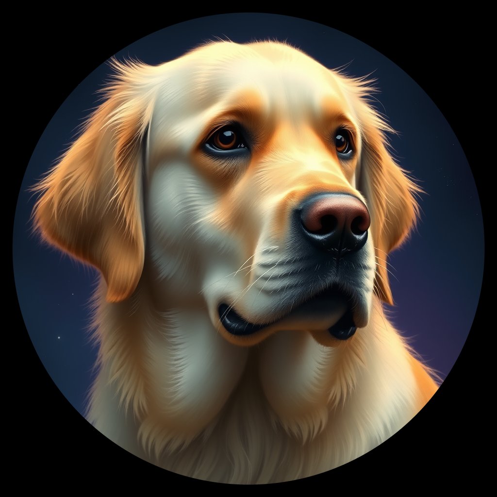 Cosmic medallion portrait of GRLS_grls908SFTT, a Golden Retriever