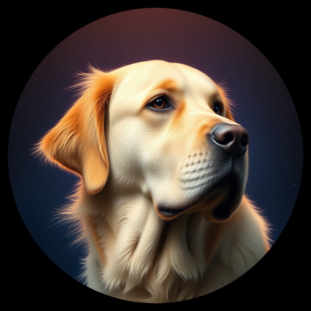 Cosmic medallion portrait of GRLS_grls90WV0NUU, a Golden Retriever