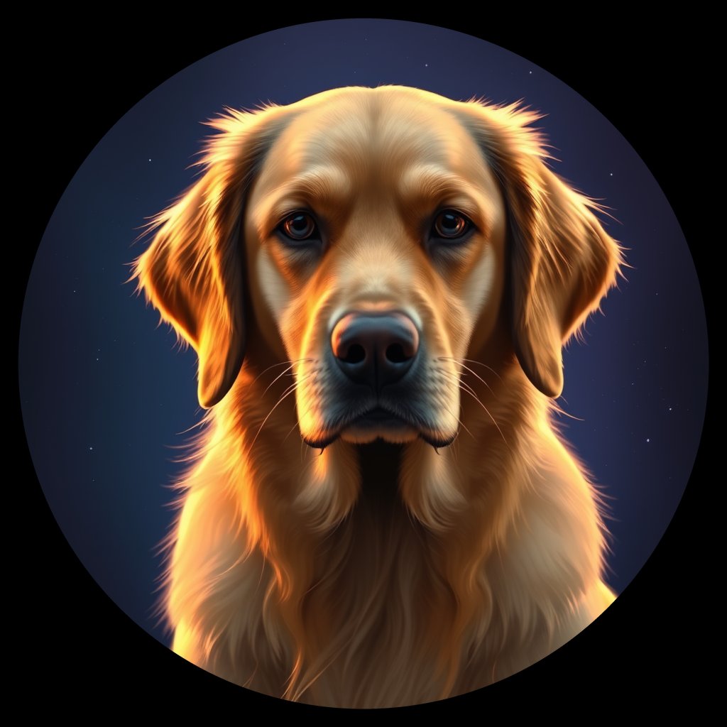 Cosmic medallion portrait of GRLS_grls916F9V88, a Golden Retriever