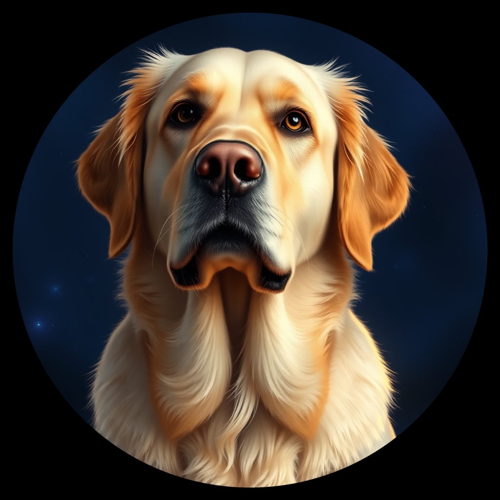 Cosmic medallion portrait of GRLS_grls91H0ECUU, a Golden Retriever