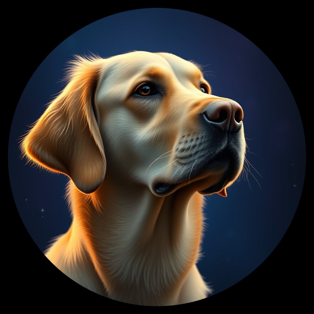 Cosmic medallion portrait of GRLS_grls91ZKCAQQ, a Golden Retriever