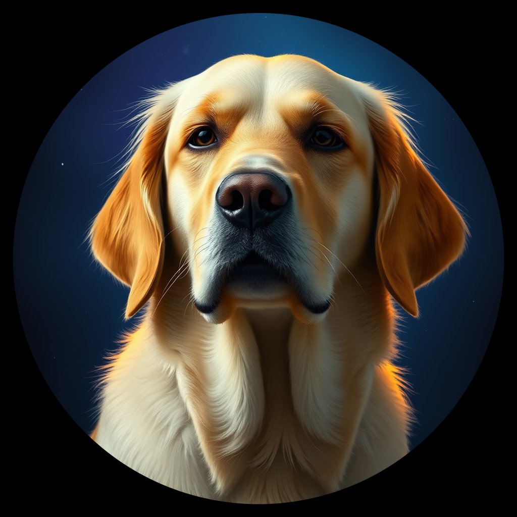 Cosmic medallion portrait of GRLS_grls9294K8BB, a Golden Retriever