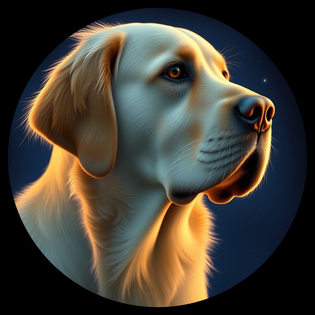 Cosmic medallion portrait of GRLS_grls92EJH7II, a Golden Retriever