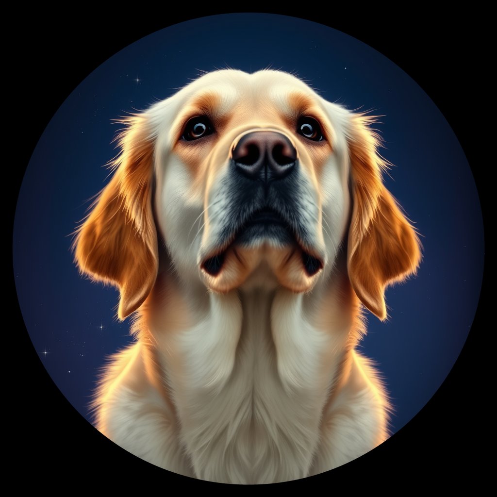 Cosmic medallion portrait of GRLS_grls92KOGF00, a Golden Retriever
