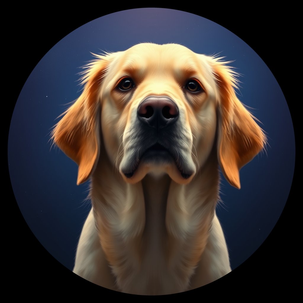 Cosmic medallion portrait of GRLS_grls92KYJ99, a Golden Retriever