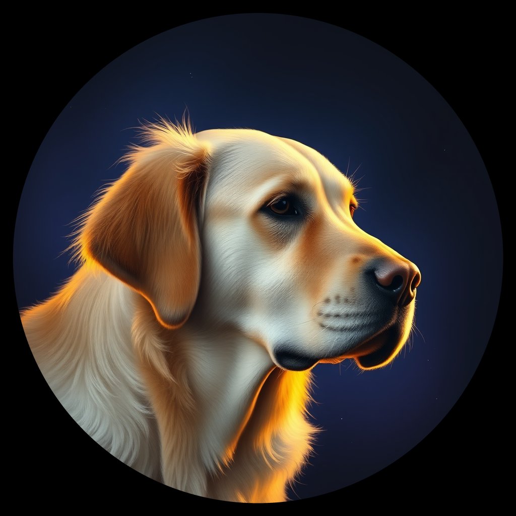 Cosmic medallion portrait of GRLS_grls92X9TK00, a Golden Retriever
