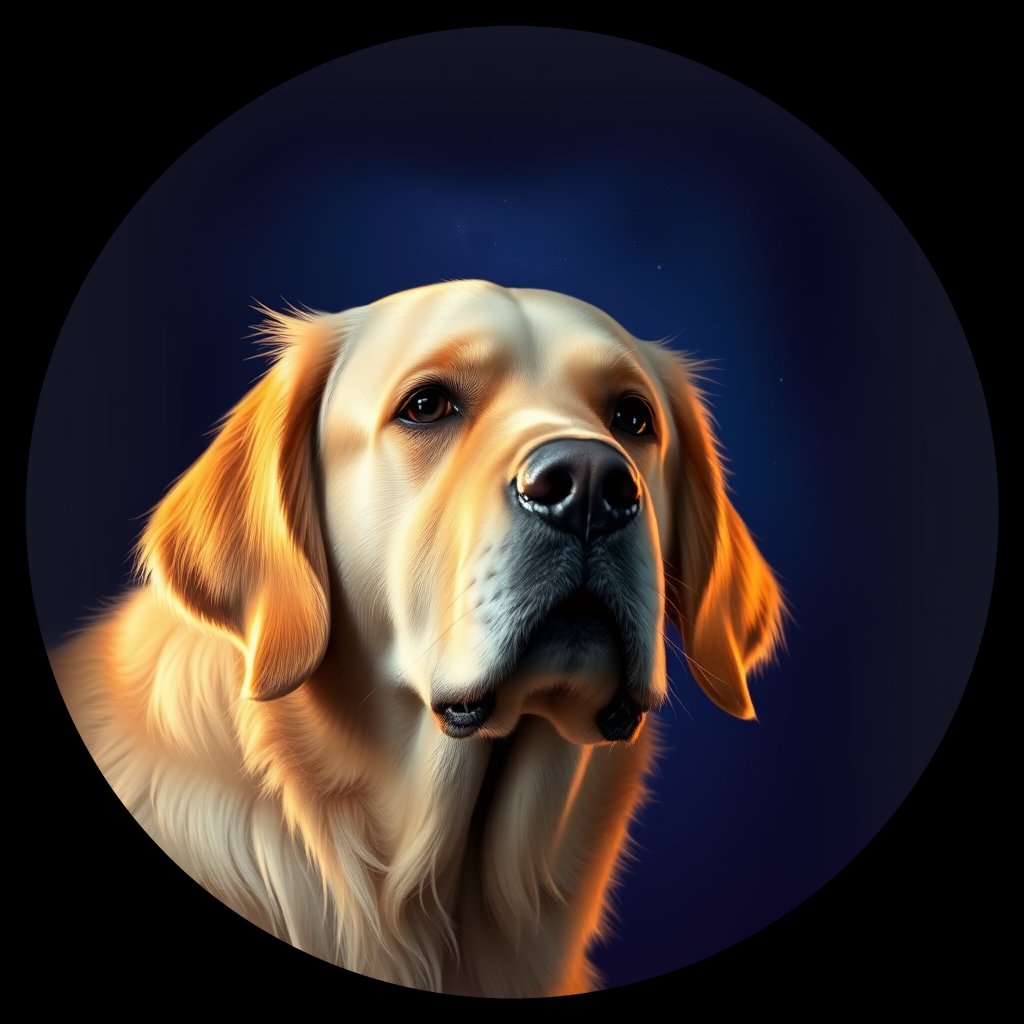 Cosmic medallion portrait of GRLS_grls93RRG9VV, a Golden Retriever