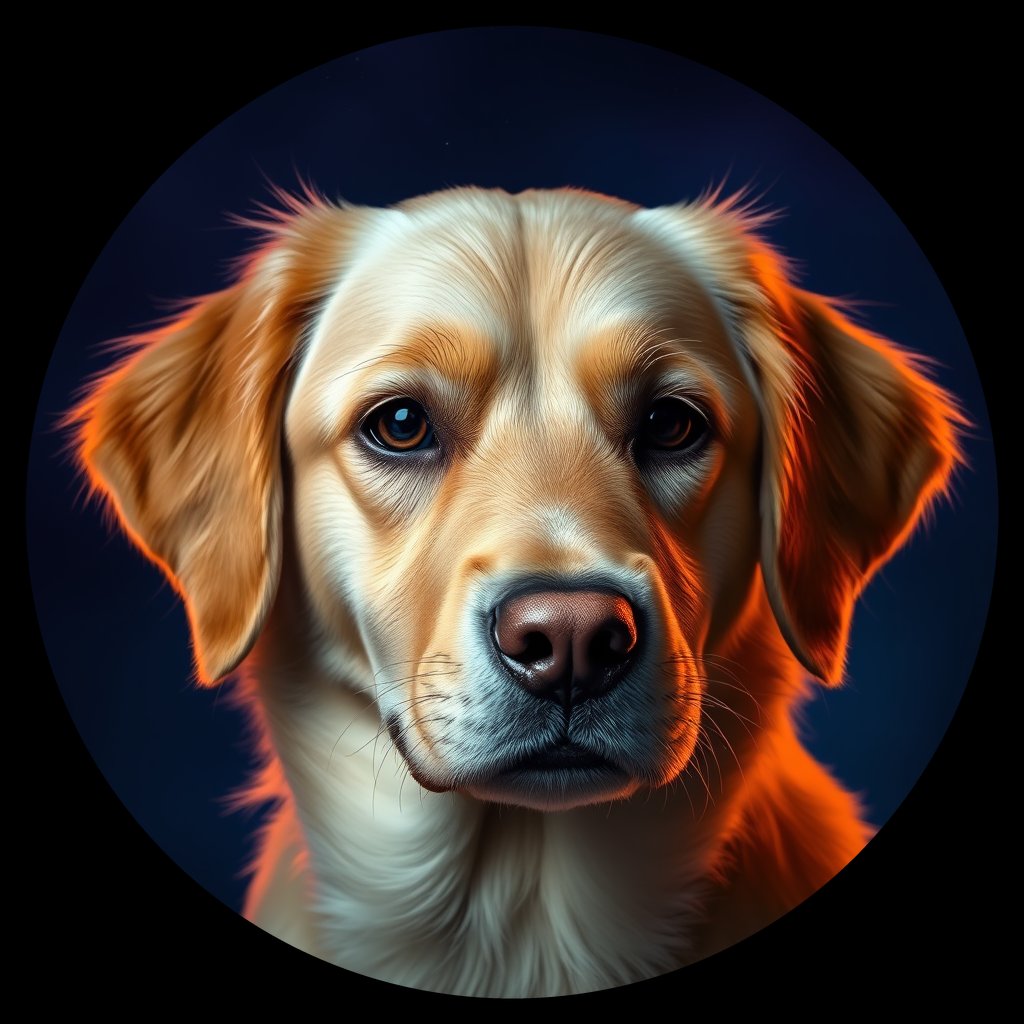 Cosmic medallion portrait of GRLS_grls93UN7W66, a Golden Retriever