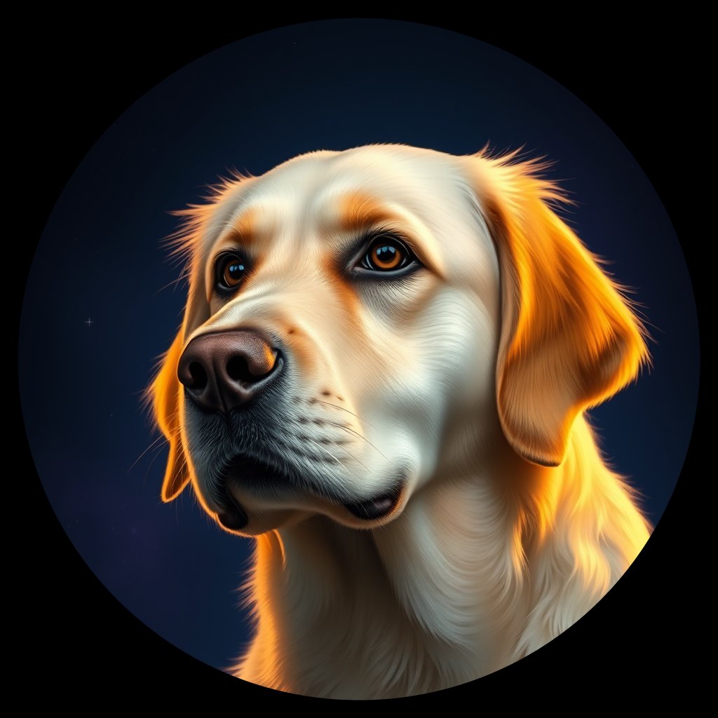 Cosmic medallion portrait of GRLS_grls93YZYLDD, a Golden Retriever