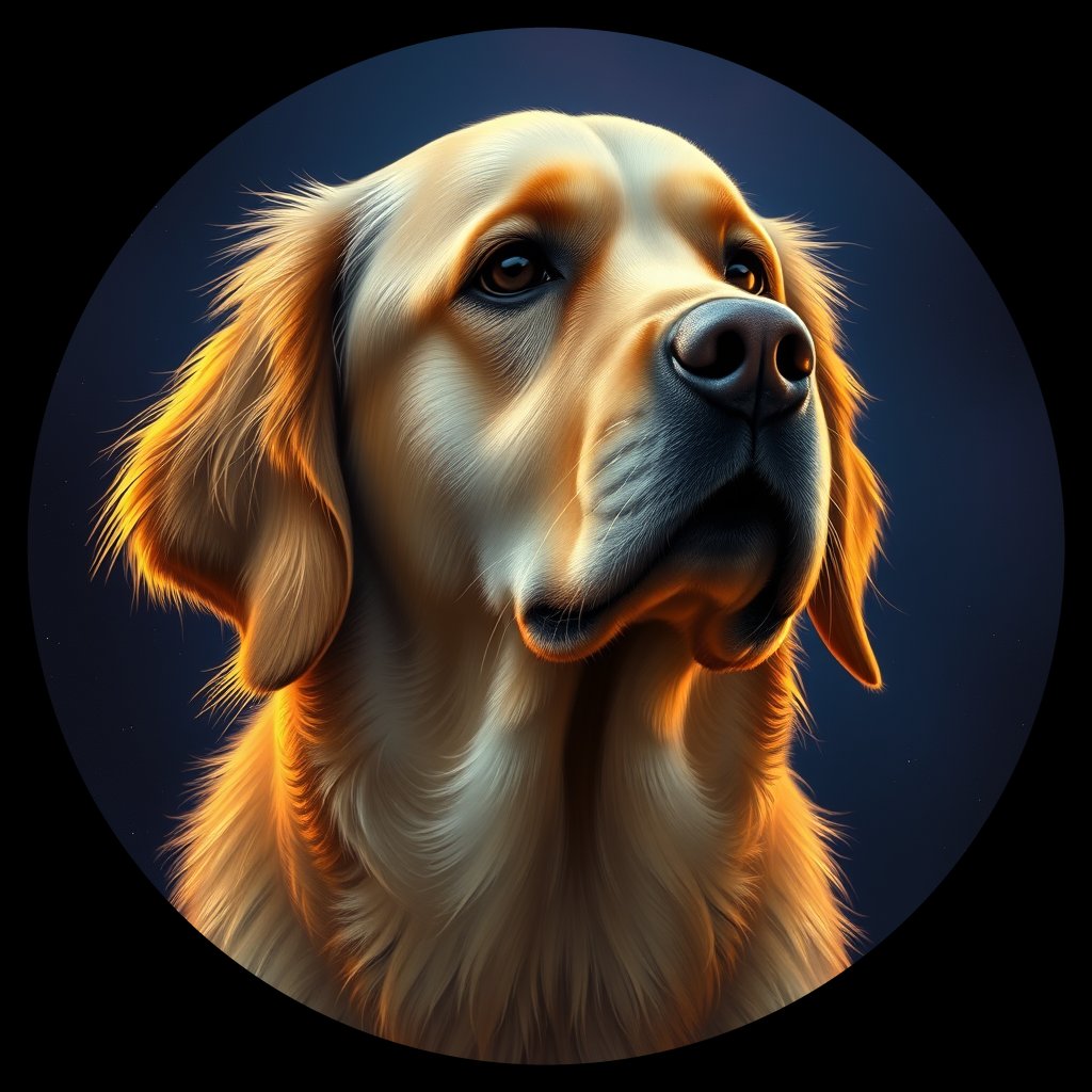 Cosmic medallion portrait of GRLS_grls94I26B88, a Golden Retriever