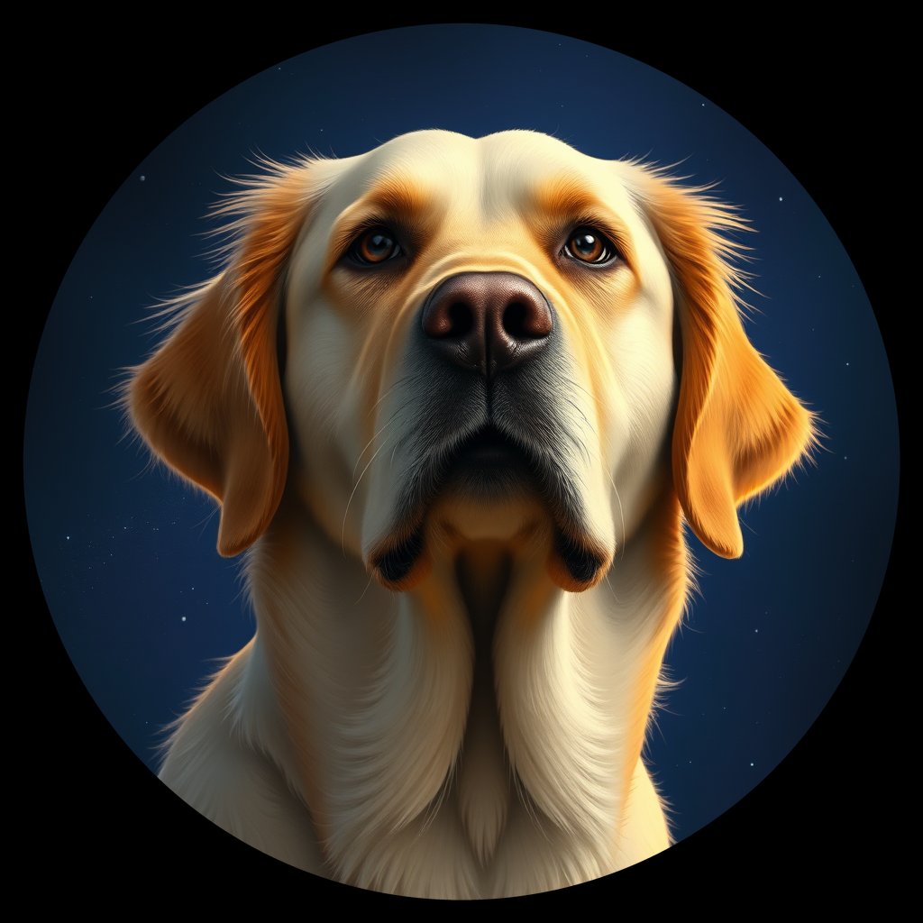 Cosmic medallion portrait of GRLS_grls94MT90BB, a Golden Retriever