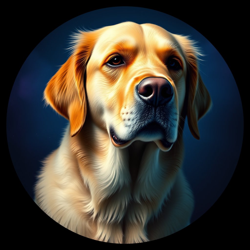 Cosmic medallion portrait of GRLS_grls94W4KJ77, a Golden Retriever
