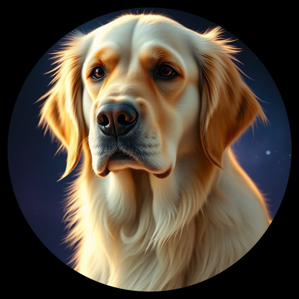 Cosmic medallion portrait of GRLS_grls95XW2JVV, a Golden Retriever