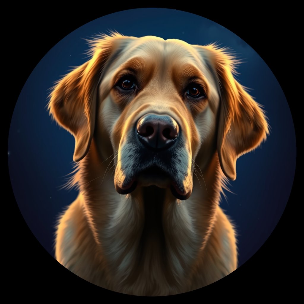 Cosmic medallion portrait of GRLS_grls988OLG66, a Golden Retriever