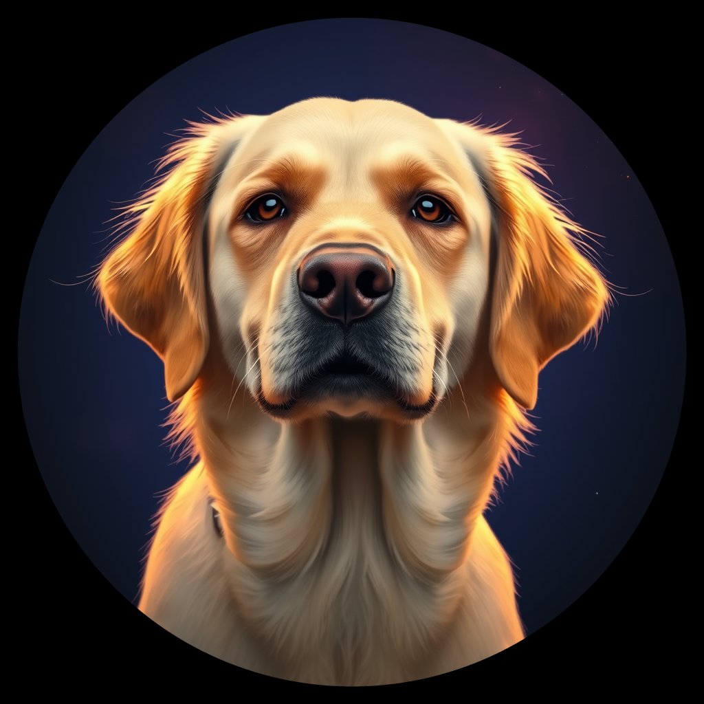 Cosmic medallion portrait of GRLS_grls98JY79QQ, a Golden Retriever
