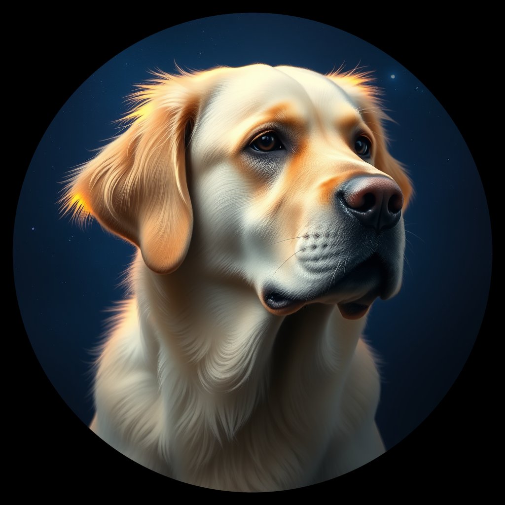 Cosmic medallion portrait of GRLS_grls98S1K544, a Golden Retriever