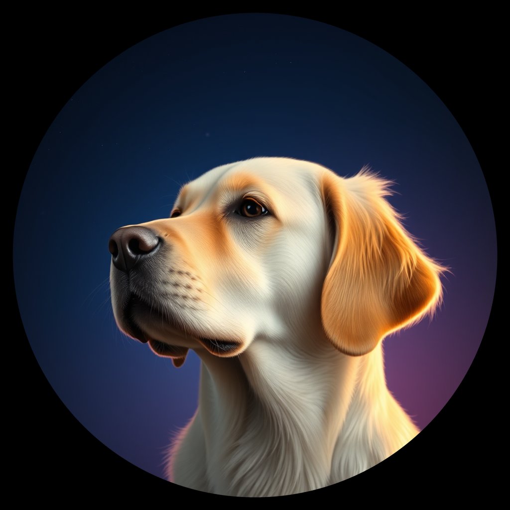 Cosmic medallion portrait of GRLS_grls99LNEEKK, a Golden Retriever