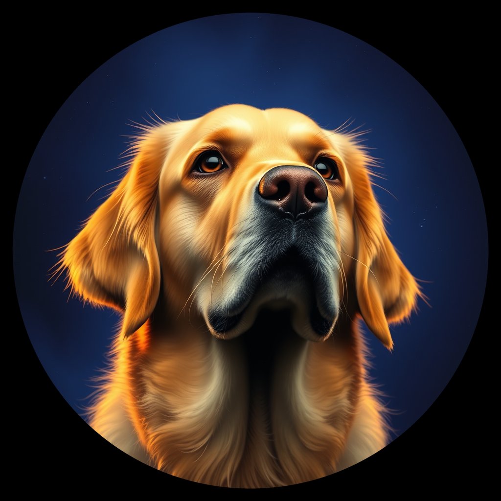 Cosmic medallion portrait of GRLS_grls9BIH3NYY, a Golden Retriever