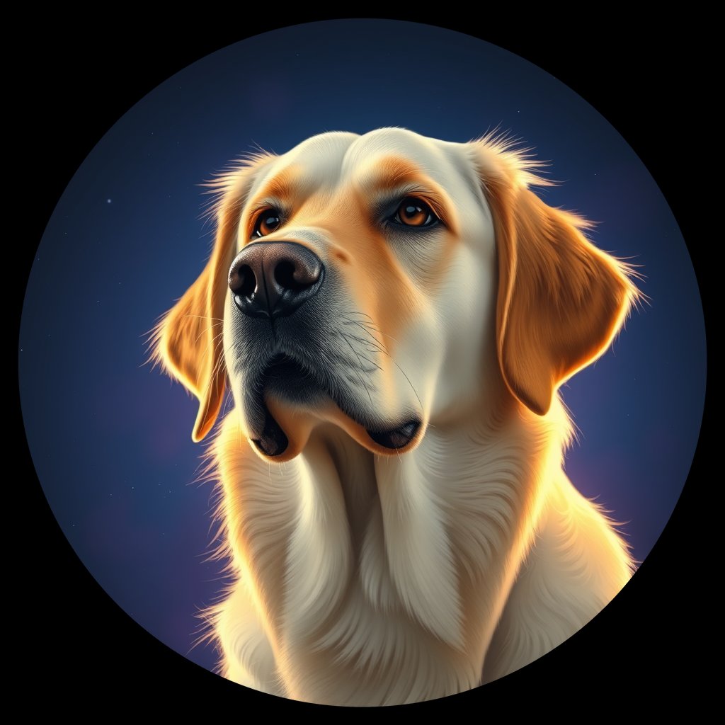 Cosmic medallion portrait of GRLS_grls9BWN12DD, a Golden Retriever