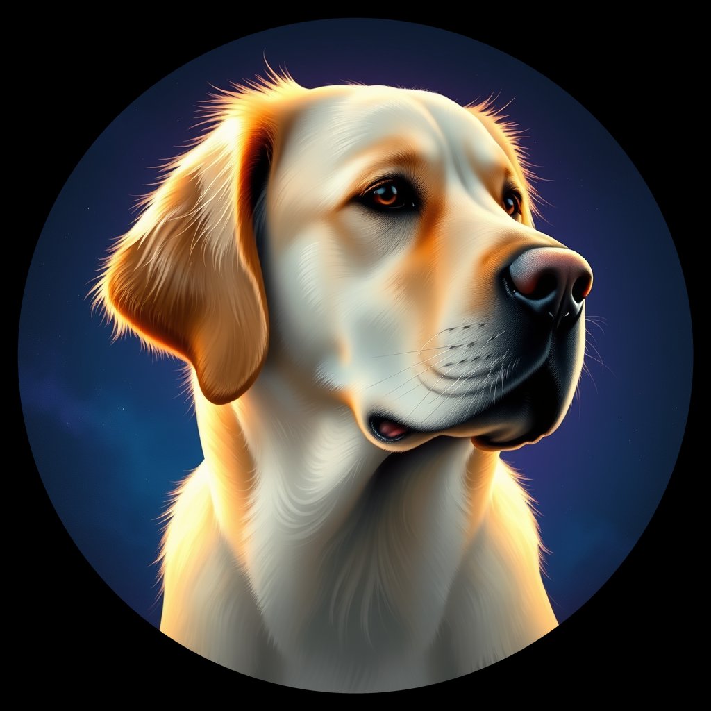 Cosmic medallion portrait of GRLS_grls9C1O7DRR, a Golden Retriever