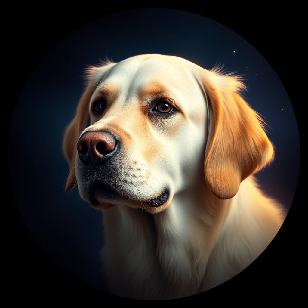 Cosmic medallion portrait of GRLS_grls9CBQN1BB, a Golden Retriever