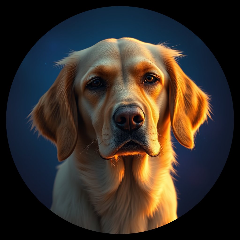 Cosmic medallion portrait of GRLS_grls9CIJTG77, a Golden Retriever