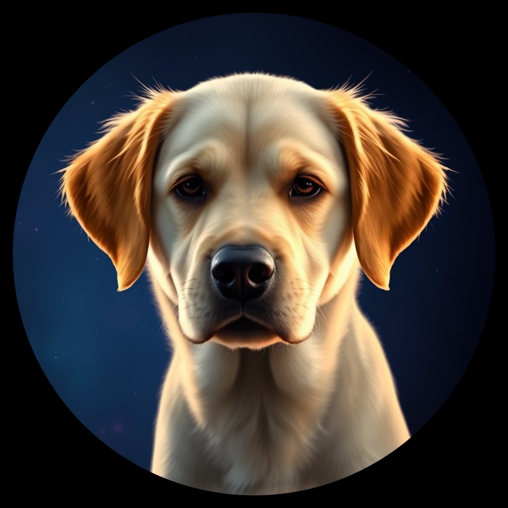 Cosmic medallion portrait of GRLS_grls9DKH3N88, a Golden Retriever
