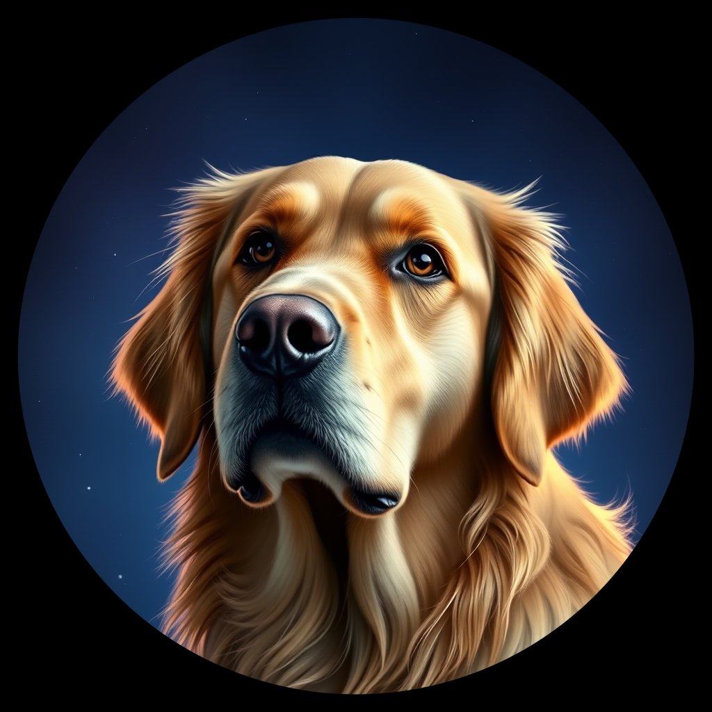Cosmic medallion portrait of GRLS_grls9DPP0XEE, a Golden Retriever