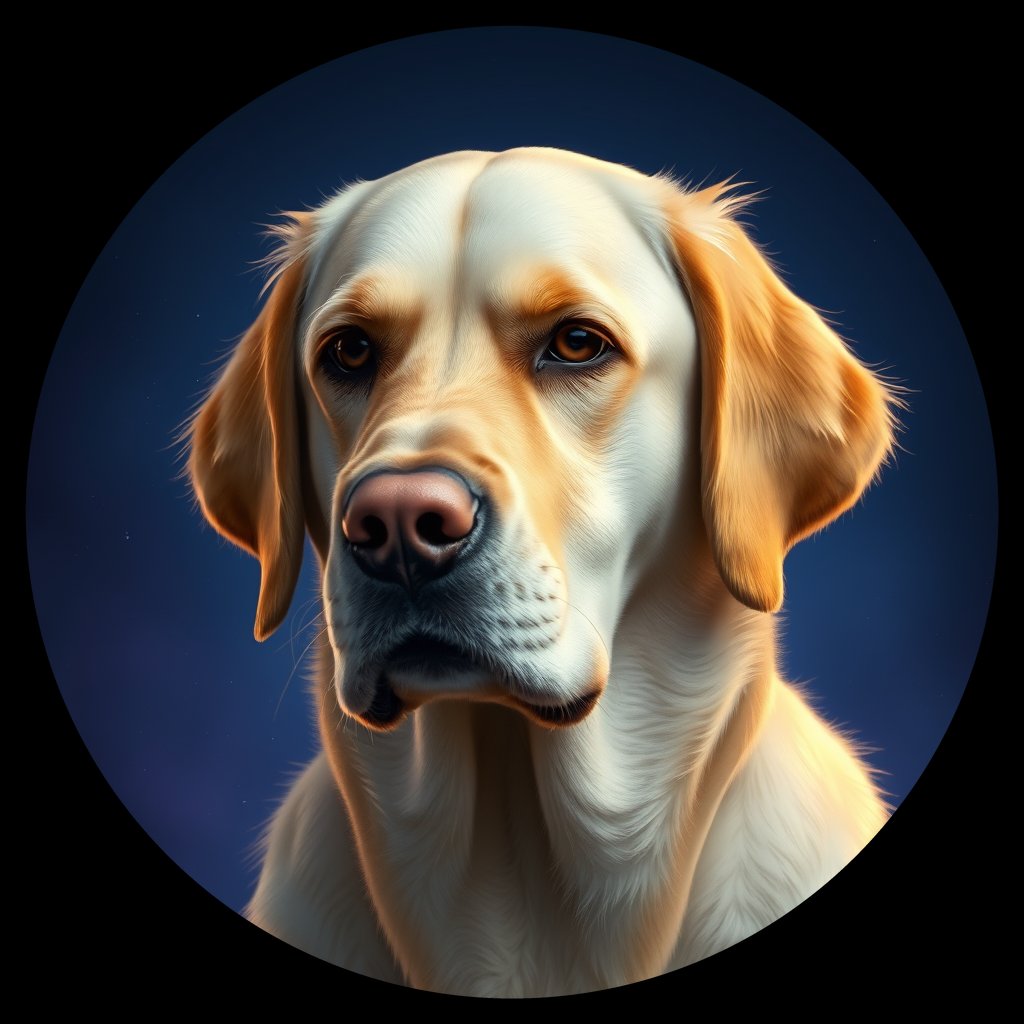 Cosmic medallion portrait of GRLS_grls9EM622, a Golden Retriever