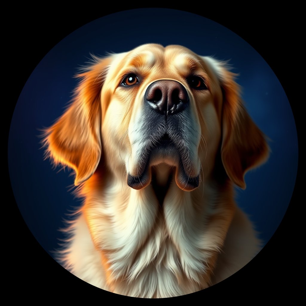 Cosmic medallion portrait of GRLS_grls9EQB4555, a Golden Retriever