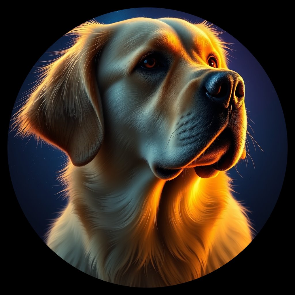 Cosmic medallion portrait of GRLS_grls9FFL6MEE, a Golden Retriever