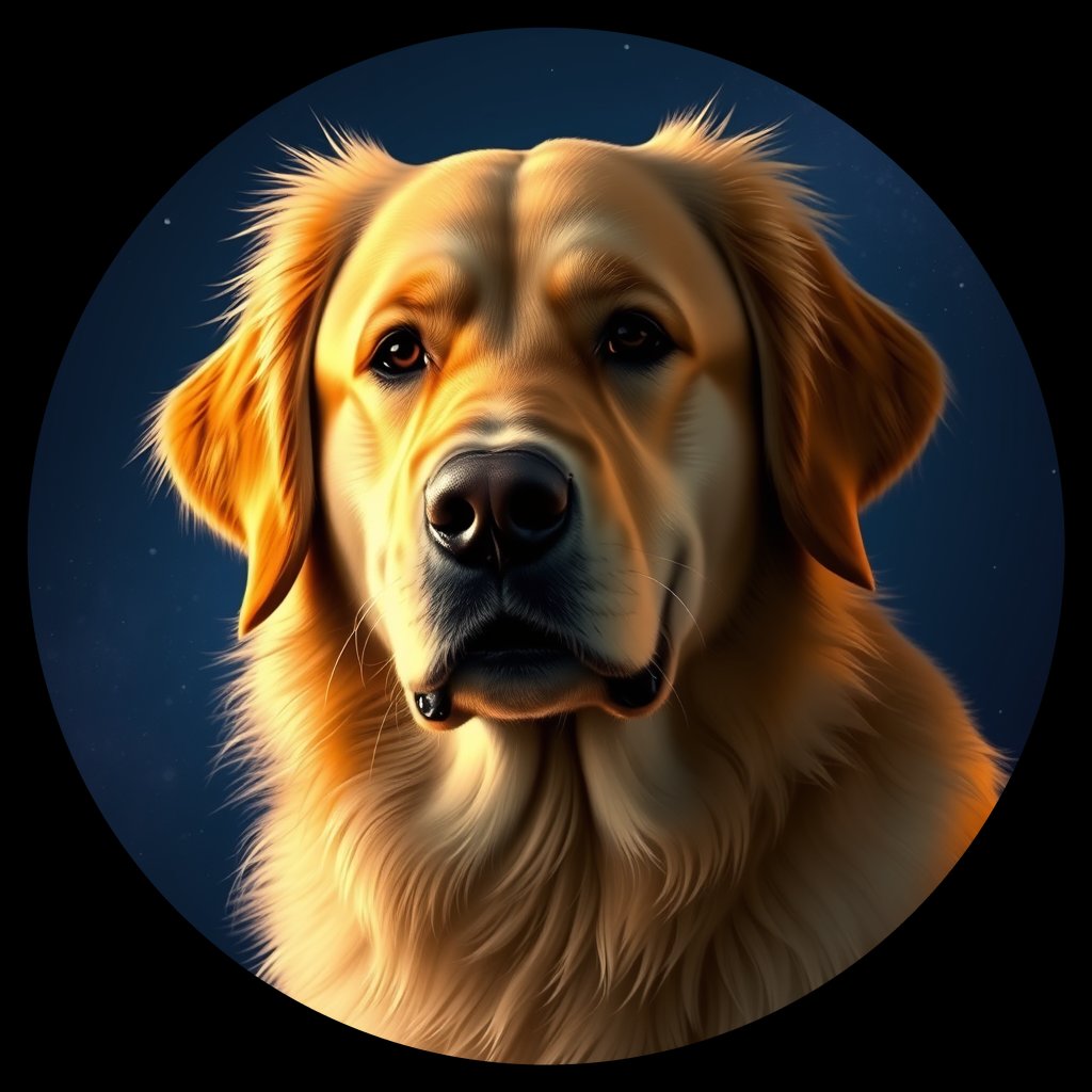 Cosmic medallion portrait of GRLS_grls9FNF6O11, a Golden Retriever
