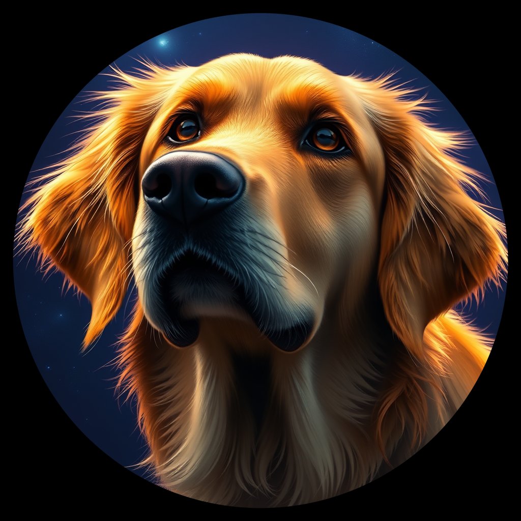 Cosmic medallion portrait of GRLS_grls9G4WHCTT, a Golden Retriever