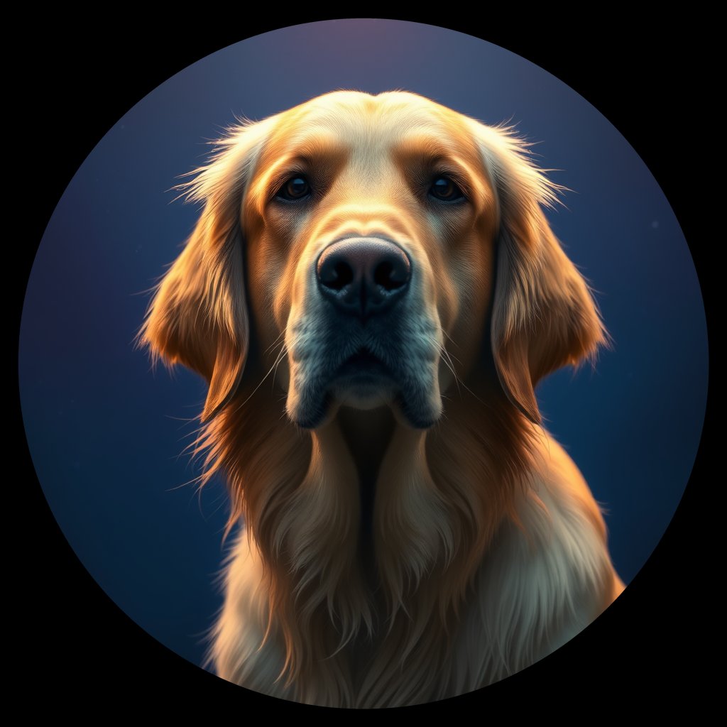 Cosmic medallion portrait of GRLS_grls9GCVJT44, a Golden Retriever
