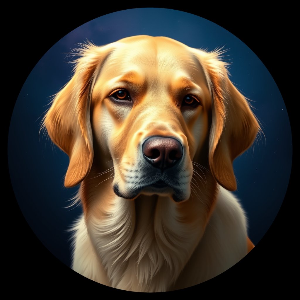Cosmic medallion portrait of GRLS_grls9GMRJACC, a Golden Retriever
