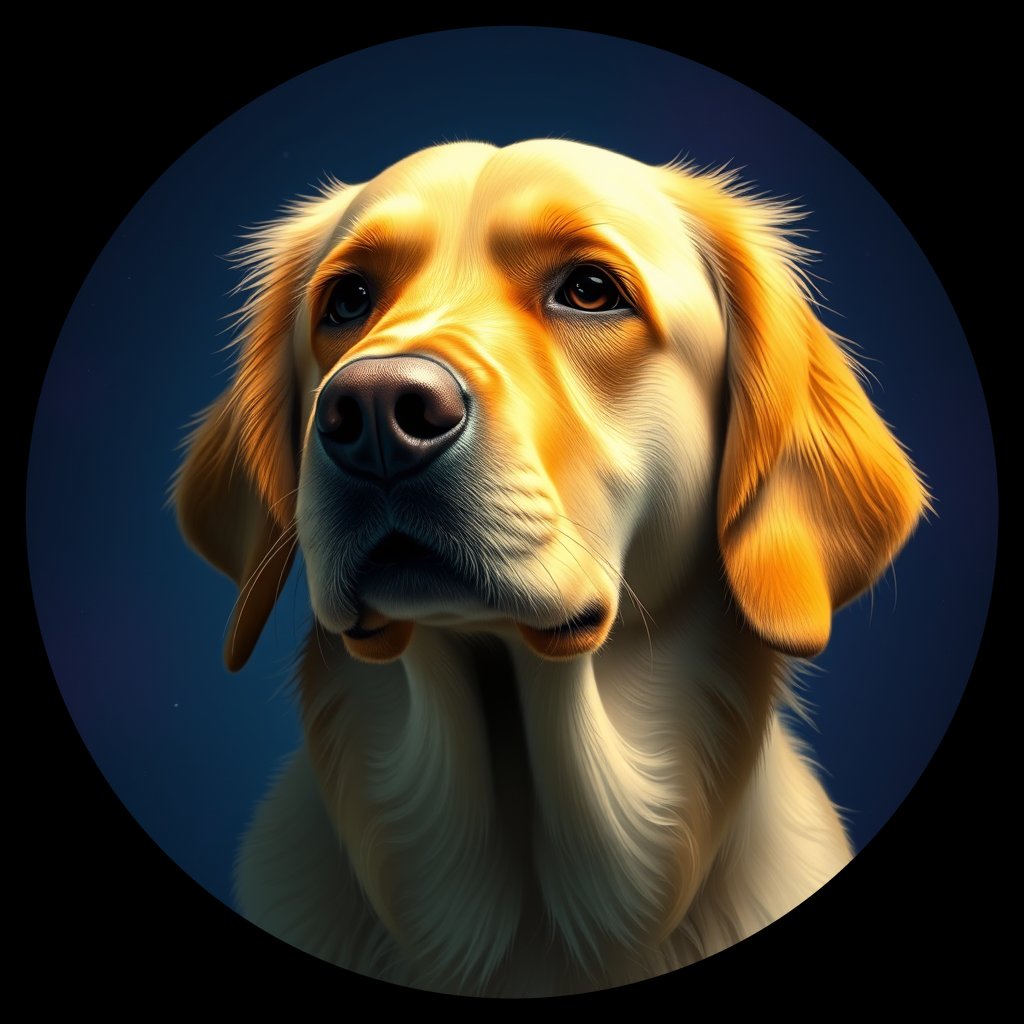 Cosmic medallion portrait of GRLS_grls9GSIT1NN, a Golden Retriever