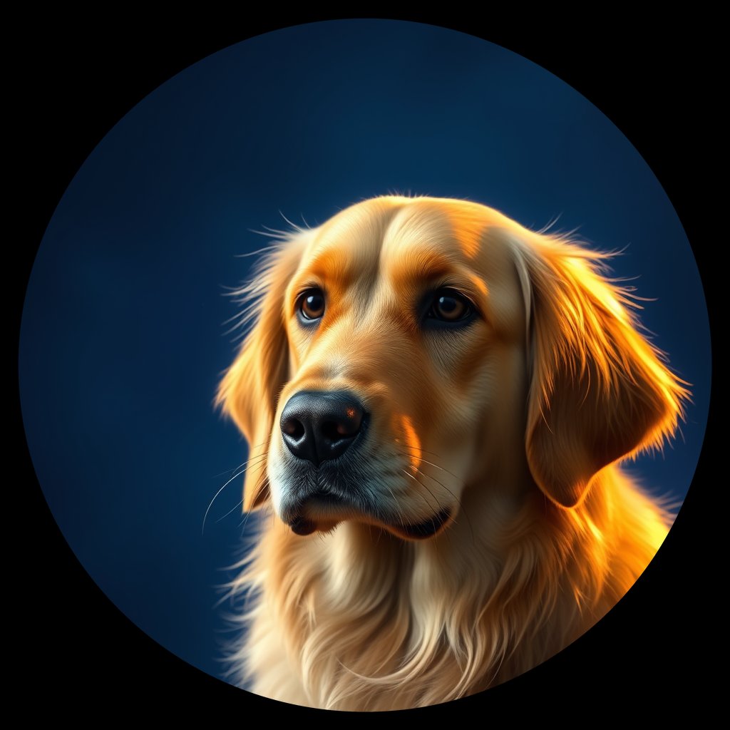 Cosmic medallion portrait of GRLS_grls9H1DAHMM, a Golden Retriever